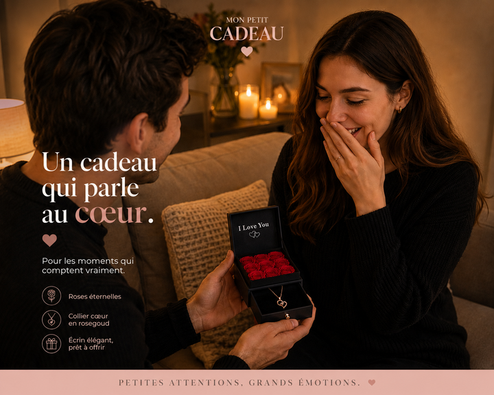 Coffret Roses Éternelles & Collier Cœur